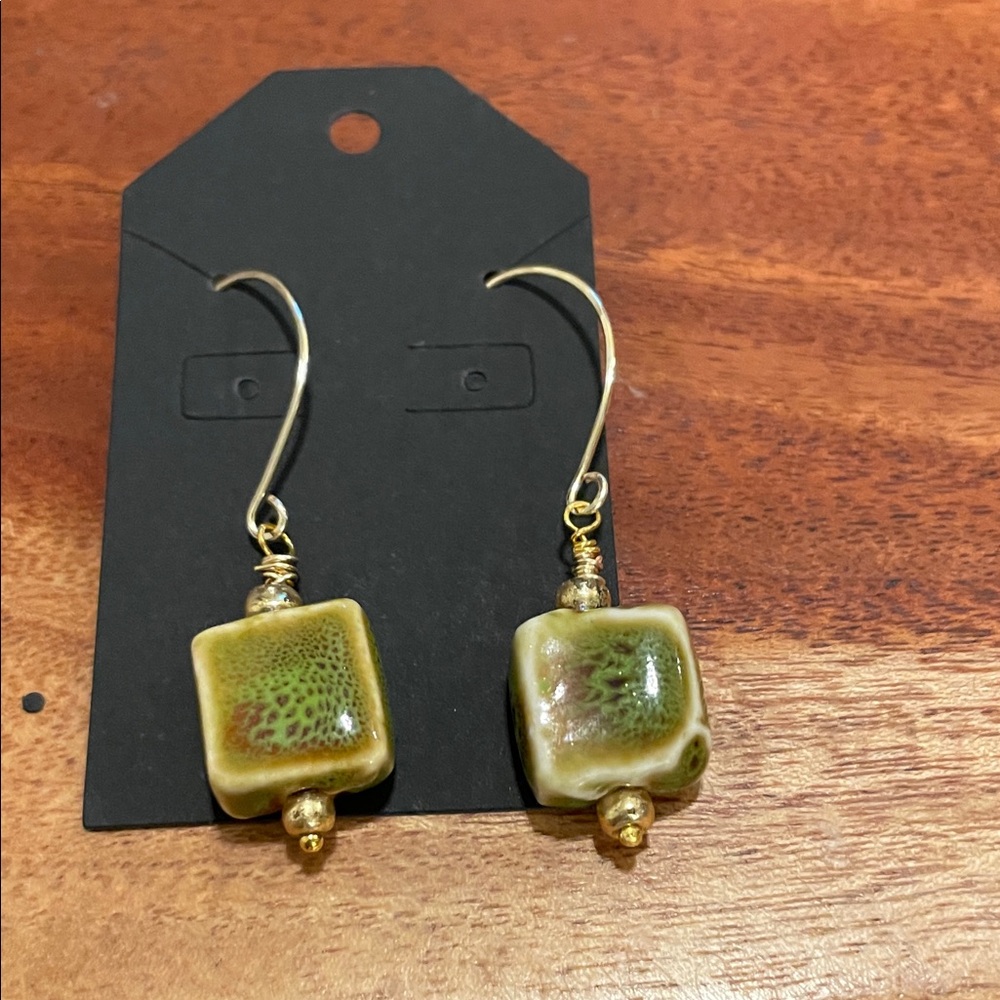 Elegant Green and Gold Earrings